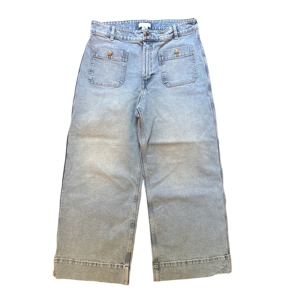 H&M Wide Leg Jeans Womens Light Blue High Rise Patch Pocket SIZE 12